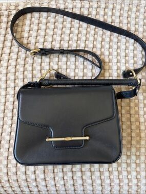 Women's Black Leather Crossbody Bag with Gold Accent